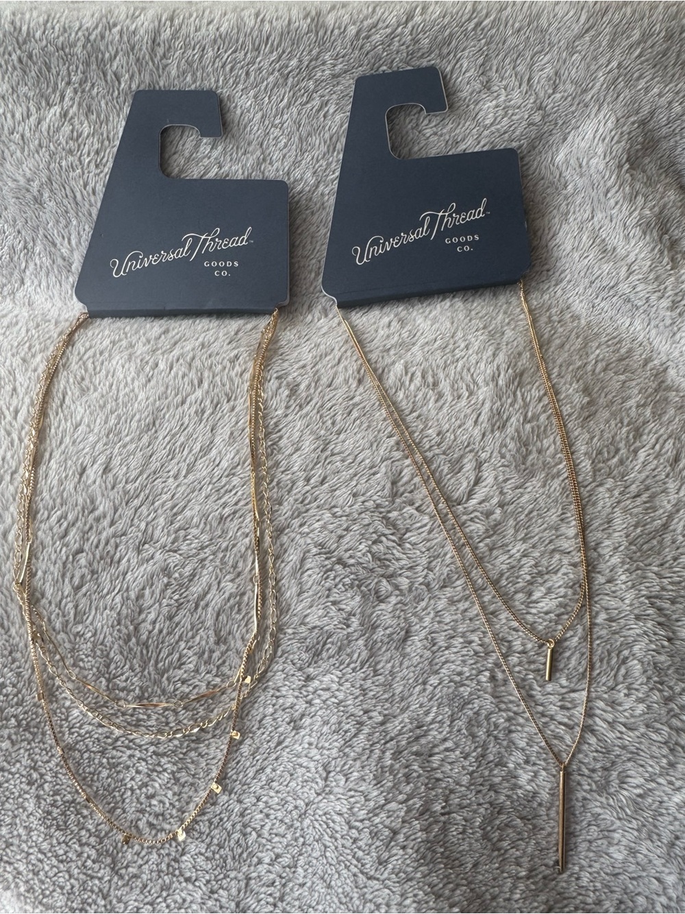 Lot of 2 Universal Thread Layered Gold Toned Necklaces